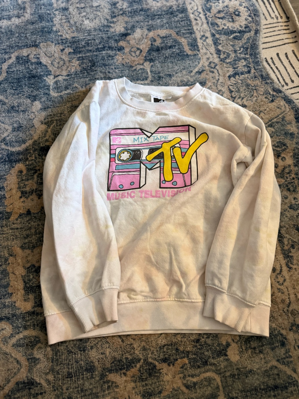 MTV White Crewneck with Pink and Yellow Graphic Accents